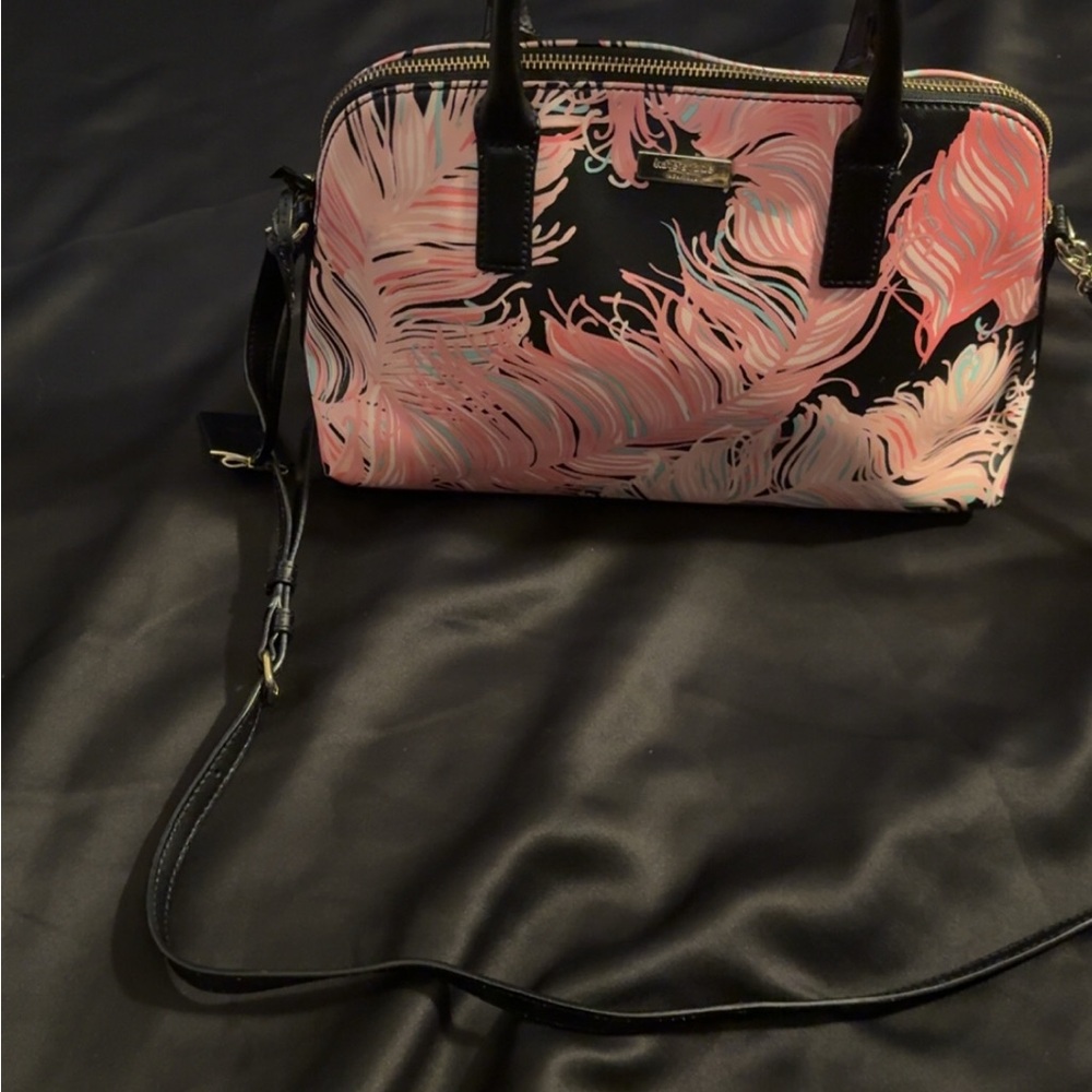 kate spade pink swirl crossbody with black trim